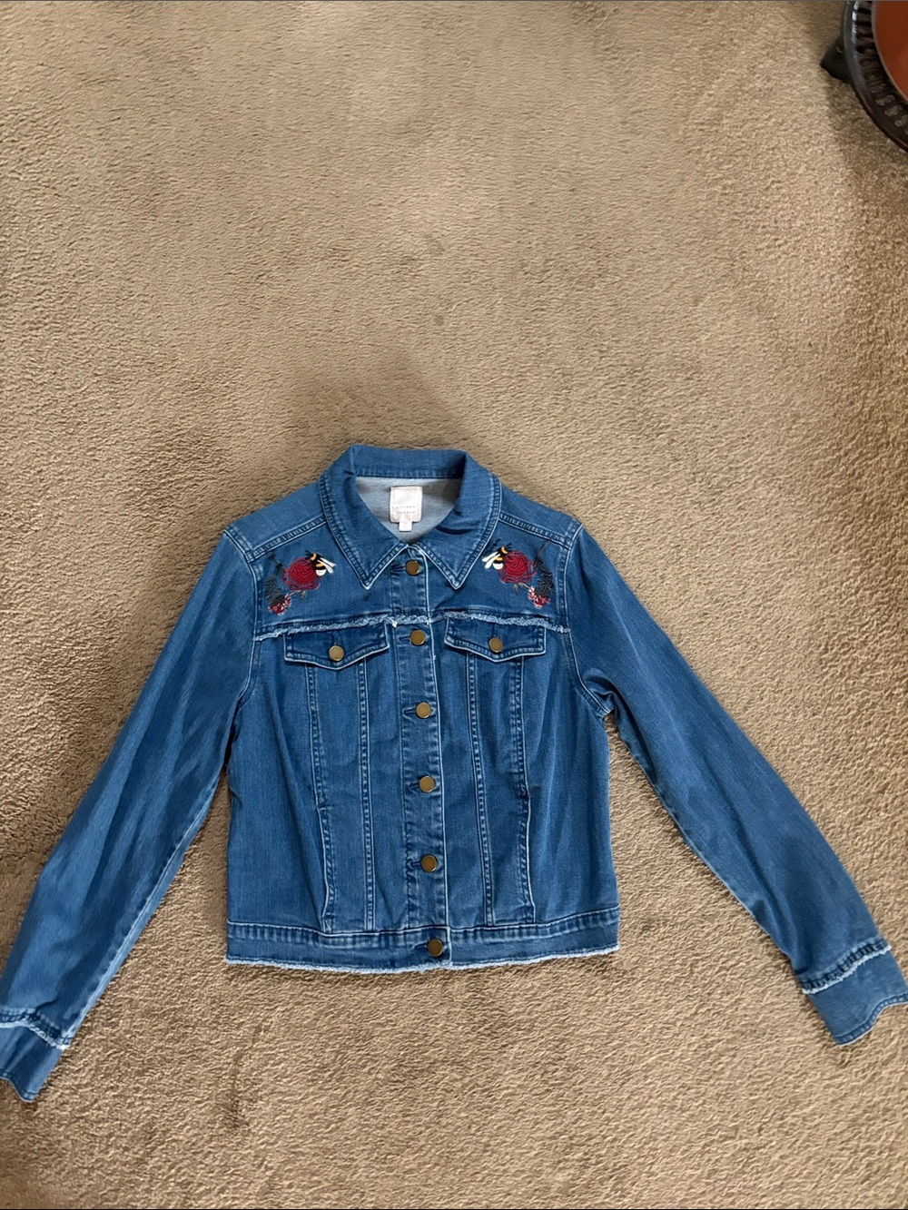 Embroidered Rose Blue Denim Jacket